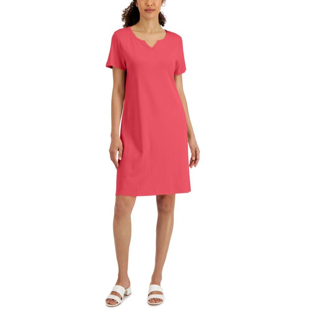 Karen Scott Womens Cotton Split Neck Dress